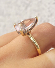 Load image into Gallery viewer, 5 Carat Pear Shaped Morganite Ring with Hidden Halo - 14K Yellow Gold - Marie's Custom Design