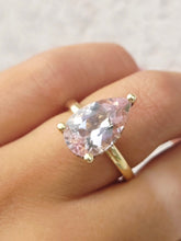 Load image into Gallery viewer, 5 Carat Pear Shaped Morganite Ring with Hidden Halo - 14K Yellow Gold - Marie's Custom Design