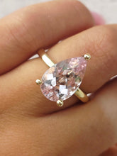 Load image into Gallery viewer, 5 Carat Pear Shaped Morganite Ring with Hidden Halo - 14K Yellow Gold - Marie's Custom Design