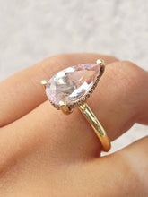 Load image into Gallery viewer, 5 Carat Pear Shaped Morganite Ring with Hidden Halo - 14K Yellow Gold - Marie's Custom Design