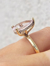 Load image into Gallery viewer, 5 Carat Pear Shaped Morganite Ring with Hidden Halo - 14K Yellow Gold - Marie's Custom Design