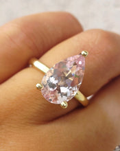 Load image into Gallery viewer, 5 Carat Pear Shaped Morganite Ring with Hidden Halo - 14K Yellow Gold - Marie's Custom Design