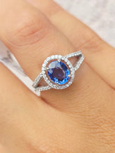 Load image into Gallery viewer, Split Shank Sapphire and Diamond Ring - 18K White Gold