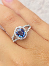 Load image into Gallery viewer, Split Shank Sapphire and Diamond Ring - 18K White Gold