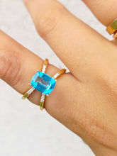 Load image into Gallery viewer, Split Shank Paraiba Topaz and Diamond Ring - 14K Yellow Gold - Marie's Custom Design