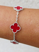 Load image into Gallery viewer, Red Clover Station Style Bracelet - Sterling Silver