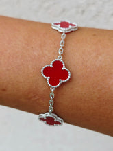 Load image into Gallery viewer, Red Clover Station Style Bracelet - Sterling Silver
