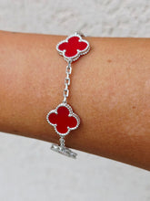 Load image into Gallery viewer, Red Clover Station Style Bracelet - Sterling Silver