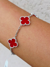 Load image into Gallery viewer, Red Clover Station Style Bracelet - Sterling Silver