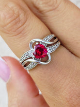 Load image into Gallery viewer, Ruby Red Heart Ring - Sterling Silver