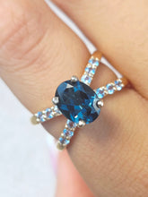 Load image into Gallery viewer, Split Shank London Blue Topaz &amp; Aqua Ring - 14K Yellow Gold - Marie's Custom Design