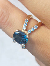 Load image into Gallery viewer, Split Shank London Blue Topaz &amp; Aqua Ring - 14K Yellow Gold - Marie's Custom Design
