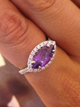 Load image into Gallery viewer, Amethyst and Diamond East to West Ring - 14K White Gold