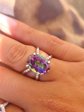 Load image into Gallery viewer, Split Shank Oval Mystic Topaz and Diamond Ring - 14K White Gold - Marie's Custom Design