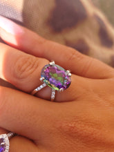 Load image into Gallery viewer, Split Shank Oval Mystic Topaz and Diamond Ring - 14K White Gold - Marie's Custom Design