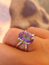 Load image into Gallery viewer, Split Shank Oval Mystic Topaz and Diamond Ring - 14K White Gold - Marie's Custom Design