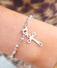 Load image into Gallery viewer, Polished Bead Rosary 7.5 inch Bracelet - Sterling Silver