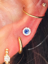 Load image into Gallery viewer, Sapphire with Diamond Halo Stud Earrings -14K White Gold