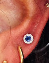 Load image into Gallery viewer, Sapphire with Diamond Halo Stud Earrings -14K White Gold