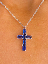 Load image into Gallery viewer, Sapphire Cross on Adjustable Chain - Sterling Silver