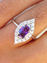 Load image into Gallery viewer, Purple &amp; Clear Eye Shaped Ring - Sterling Silver
