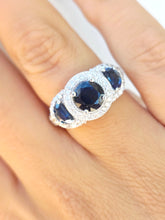 Load image into Gallery viewer, Vintage Style Three Stone Sapphire &amp; Diamond Ring - 14K White Gold