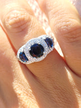 Load image into Gallery viewer, Vintage Style Three Stone Sapphire &amp; Diamond Ring - 14K White Gold