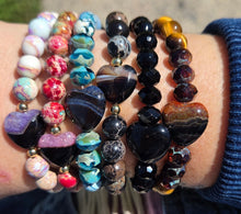Load image into Gallery viewer, Purple Jasper Worry Stone Heart Bracelet