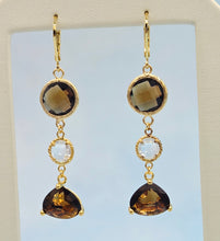 Load image into Gallery viewer, Brown Topaz, Clear &amp; Smokey Brown Topaz Gemstone Leverback Earrings - Limited Edition