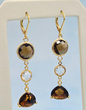 Load image into Gallery viewer, Brown Topaz, Clear &amp; Smokey Brown Topaz Gemstone Leverback Earrings - Limited Edition