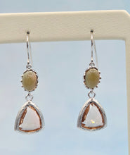 Load image into Gallery viewer, Brown Cabochon Moonstone &amp; Peach Gemstone French Hook Earrings *Limited Edition*