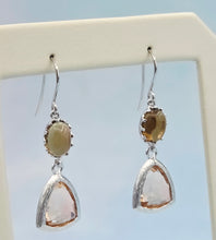 Load image into Gallery viewer, Brown Cabochon Moonstone &amp; Peach Gemstone French Hook Earrings *Limited Edition*