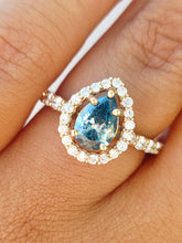 Load image into Gallery viewer, Blue Pear Shaped Lab Diamond Ring - 14K Yellow Gold - Marie's Custom Design