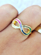 Load image into Gallery viewer, Infinity Ring with Rainbow CZ Stones