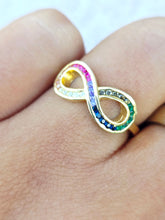 Load image into Gallery viewer, Infinity Ring with Rainbow CZ Stones