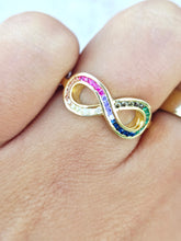 Load image into Gallery viewer, Infinity Ring with Rainbow CZ Stones