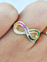 Load image into Gallery viewer, Infinity Ring with Rainbow CZ Stones