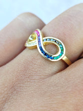 Load image into Gallery viewer, Infinity Ring with Rainbow CZ Stones