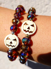 Load image into Gallery viewer, Howlite Pumpkin on Fireside Sangria Crystal Beaded Bracelet - Elena Michele