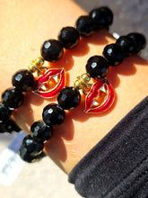 Load image into Gallery viewer, Vampire Fang Charm on Black Crystal Beaded Bracelet - Elena Michele