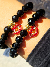 Load image into Gallery viewer, Vampire Fang Charm on Black Crystal Beaded Bracelet - Elena Michele