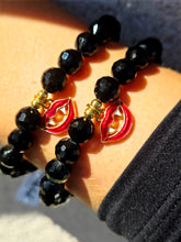 Load image into Gallery viewer, Vampire Fang Charm on Black Crystal Beaded Bracelet - Elena Michele