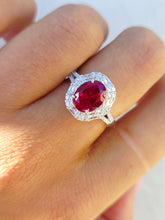 Load image into Gallery viewer, Ruby Red with CZ Halo Ring - Sterling Silver