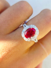 Load image into Gallery viewer, Ruby Red with CZ Halo Ring - Sterling Silver