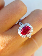 Load image into Gallery viewer, Ruby Red with CZ Halo Ring - Sterling Silver