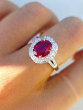 Load image into Gallery viewer, Ruby Red with CZ Halo Ring - Sterling Silver