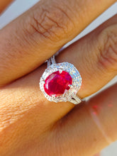 Load image into Gallery viewer, Ruby Red with CZ Halo Ring - Sterling Silver