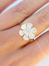 Load image into Gallery viewer, Flower CZ Baguette Ring - Gold Plated Sterling Silver