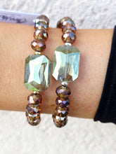 Load image into Gallery viewer, Green Rectangle Crystal on Mossy Mocha Beaded Bracelet - Elena Michele
