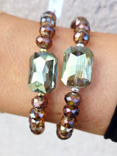 Load image into Gallery viewer, Green Rectangle Crystal on Mossy Mocha Beaded Bracelet - Elena Michele